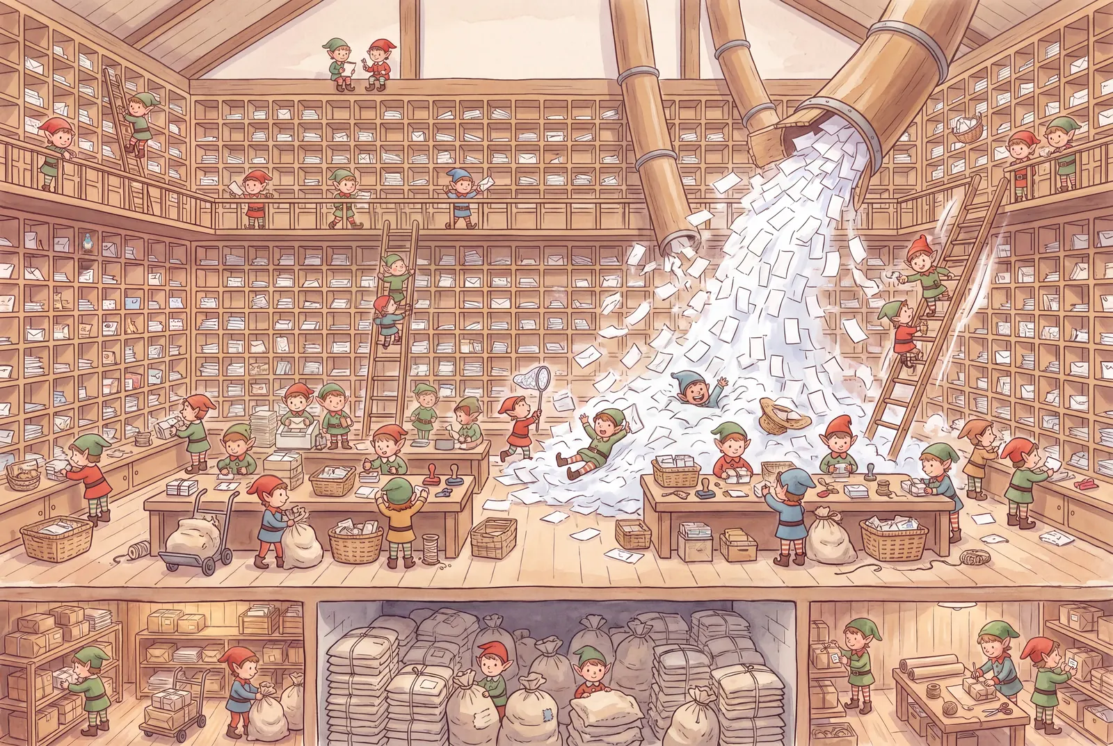 A double-page spread from The Elf Workshop, spread 3 of 18