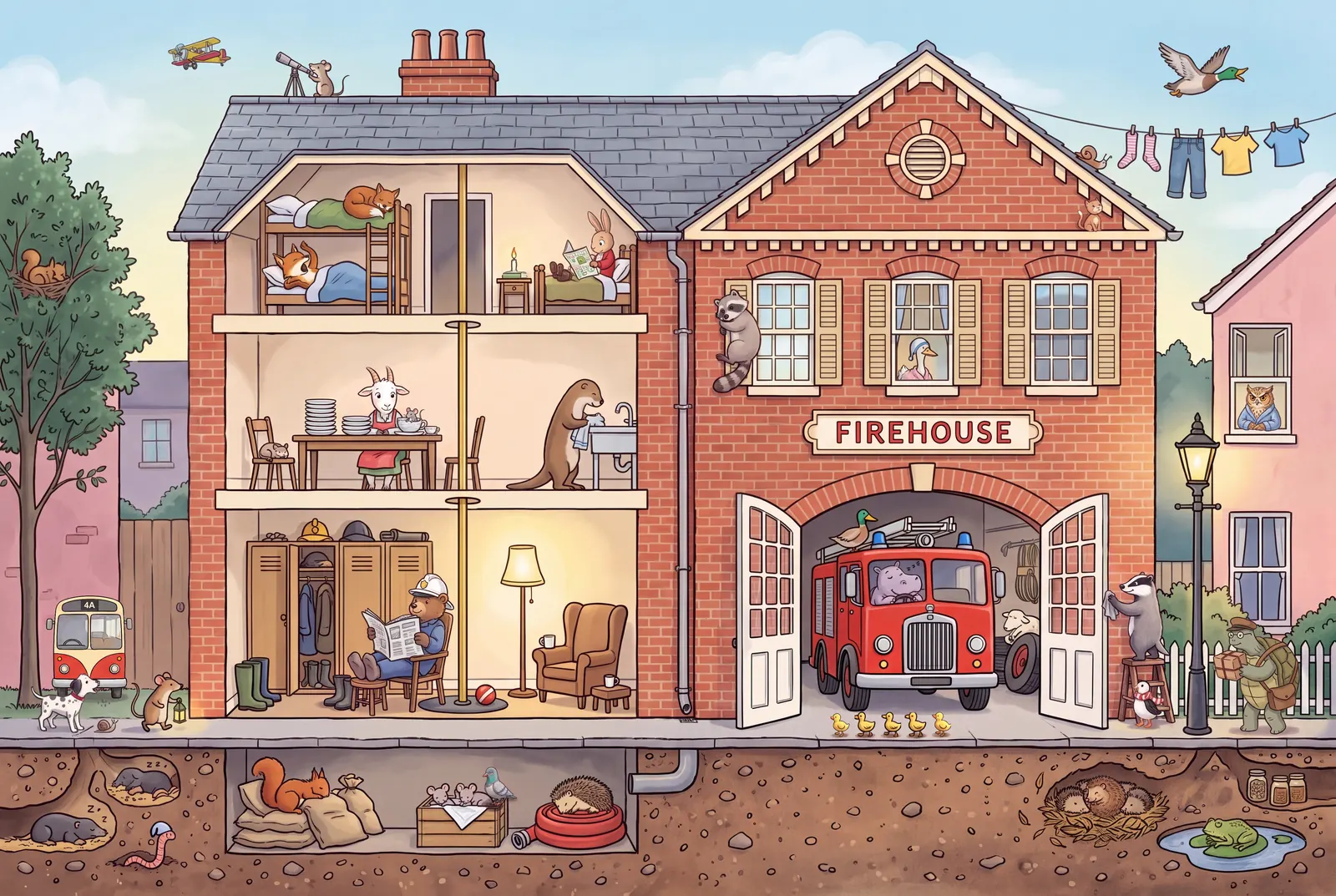 A double-page spread from The Firehouse, spread 1 of 18