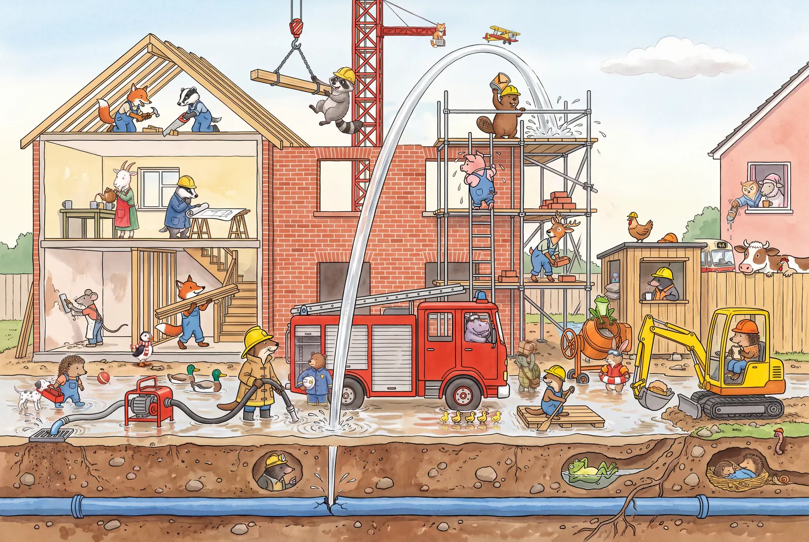 A double-page spread from The Firehouse, spread 8 of 18