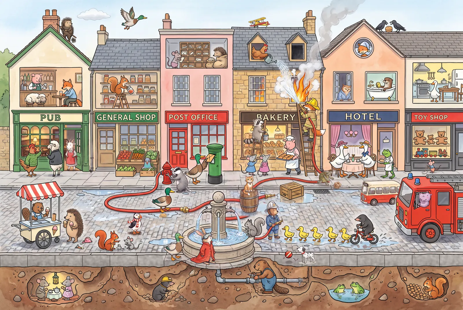 A double-page spread from The Firehouse, spread 15 of 18