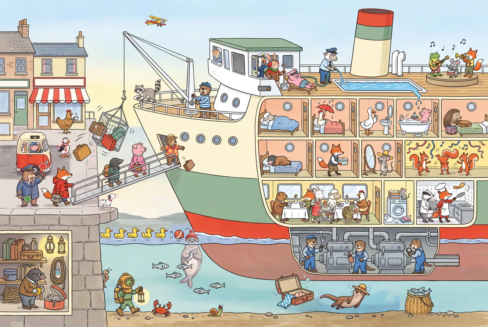 A double-page spread from The Harbor, spread 7 of 18