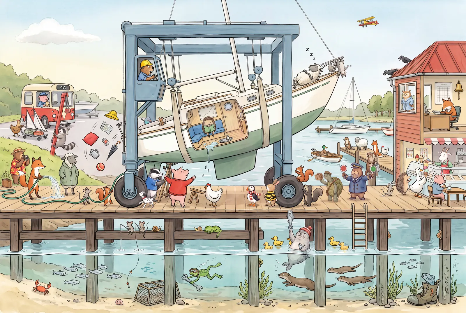 A double-page spread from The Harbor, spread 14 of 18